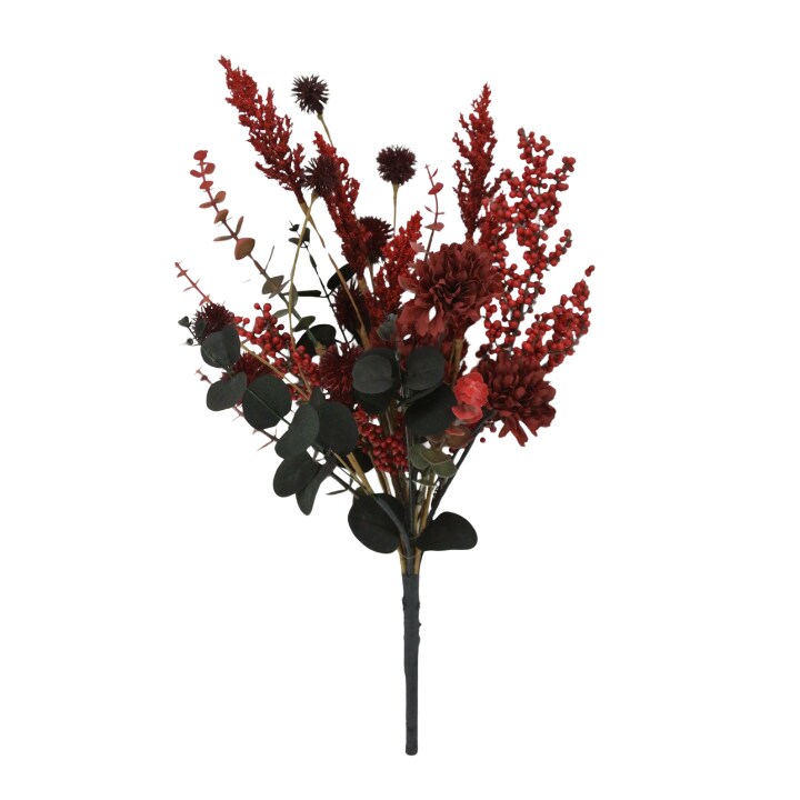 19&#x22; Artificial Red Fall Mum and Berry Bush &#x2013; Autumn Floral Pick-65175-RD