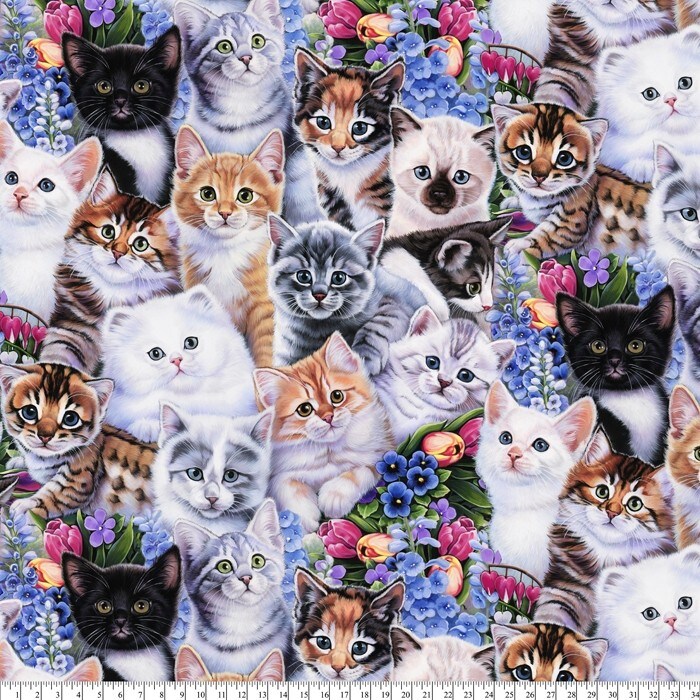 Cats on Cats Anti-Pill Premium No-Sew Throw Fleece Fabric Kit (72x60)