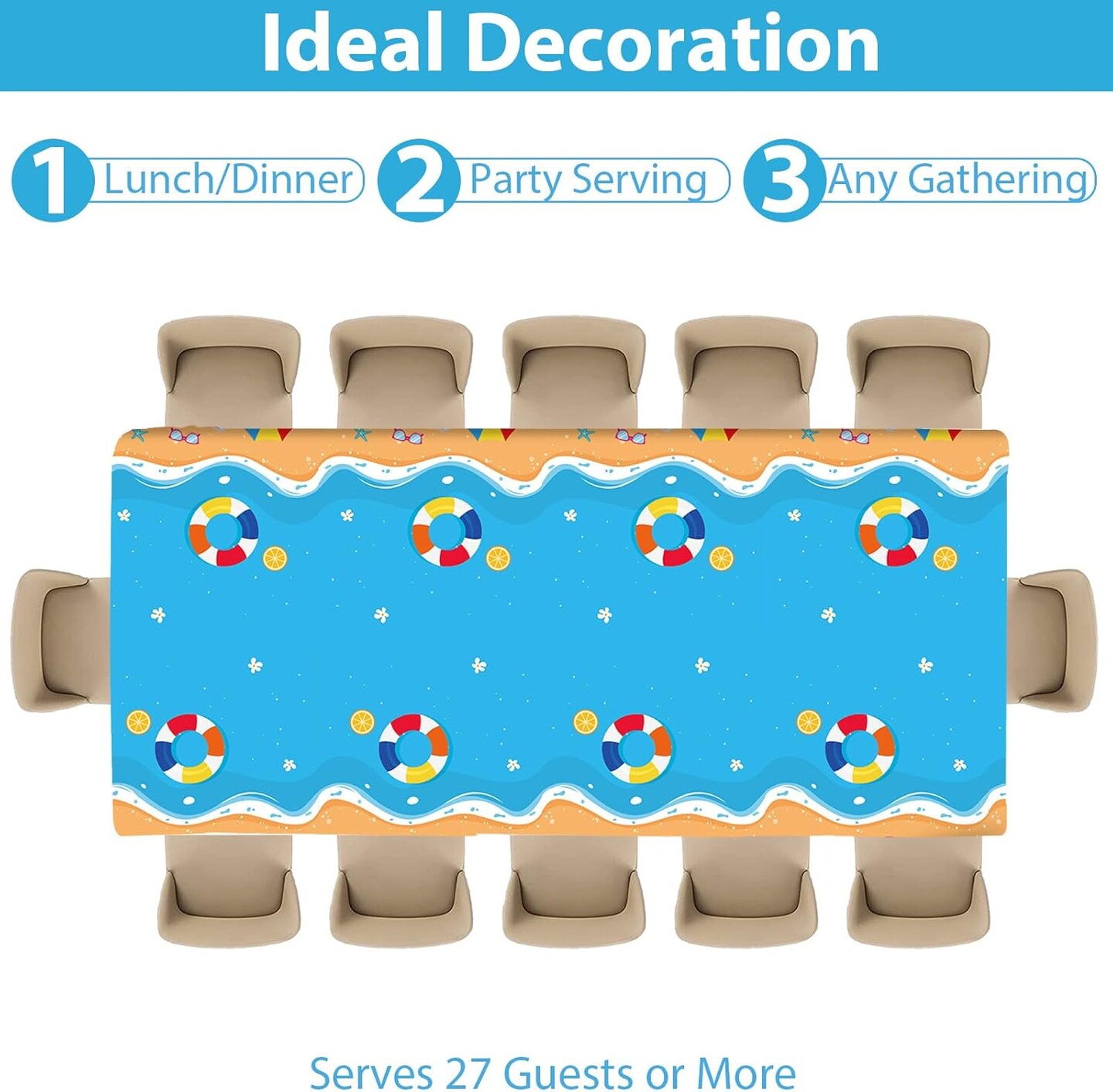 Summer Party Supplies Serves 24 Beach Luau Party Paper Plates Napkins Hawaiian Tablecloth Set Tableware Kit for Pool Party Birthday Tropical Dinner