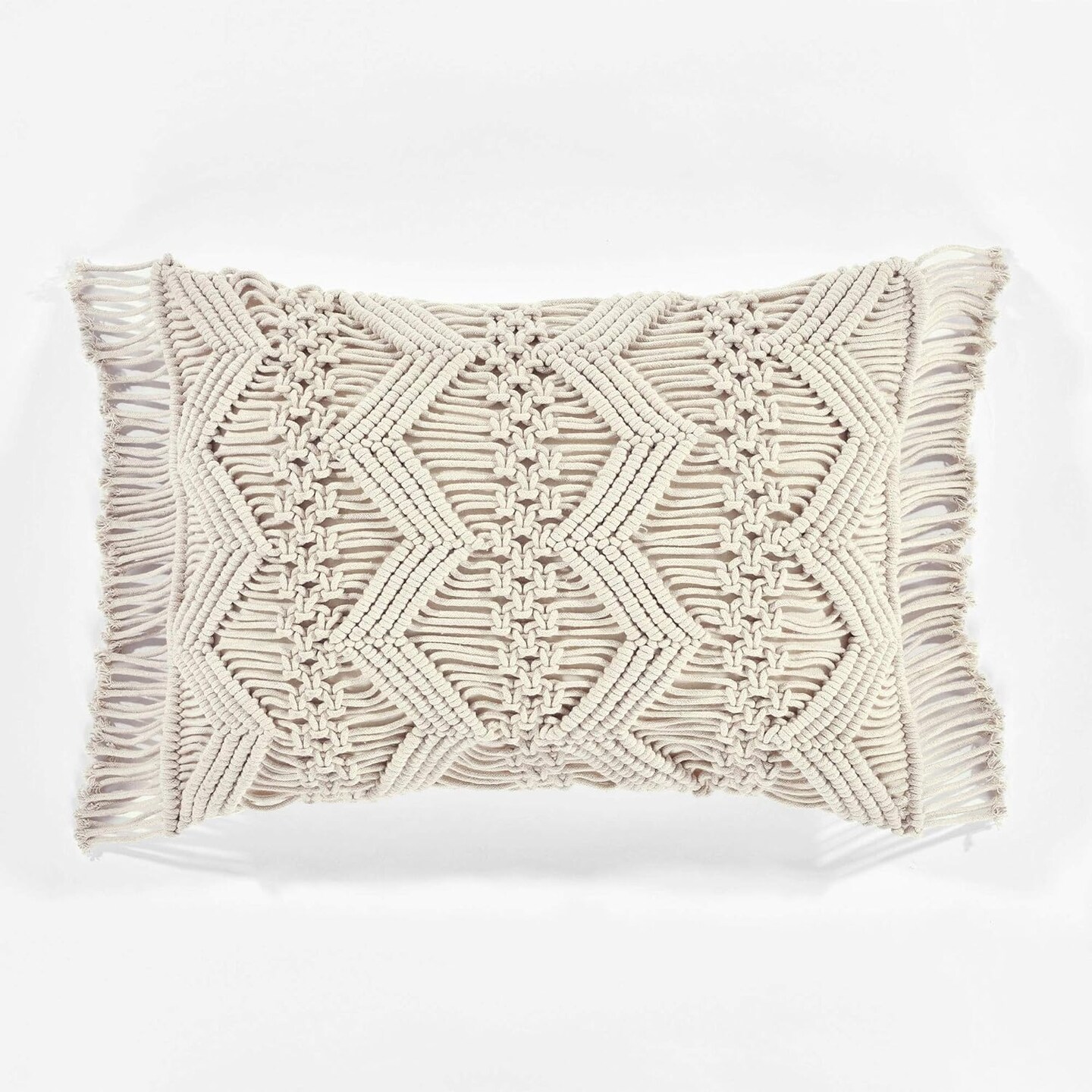 Macrame Decorative Throw Pillow Cover, 20" W x 13" L (Neutral)