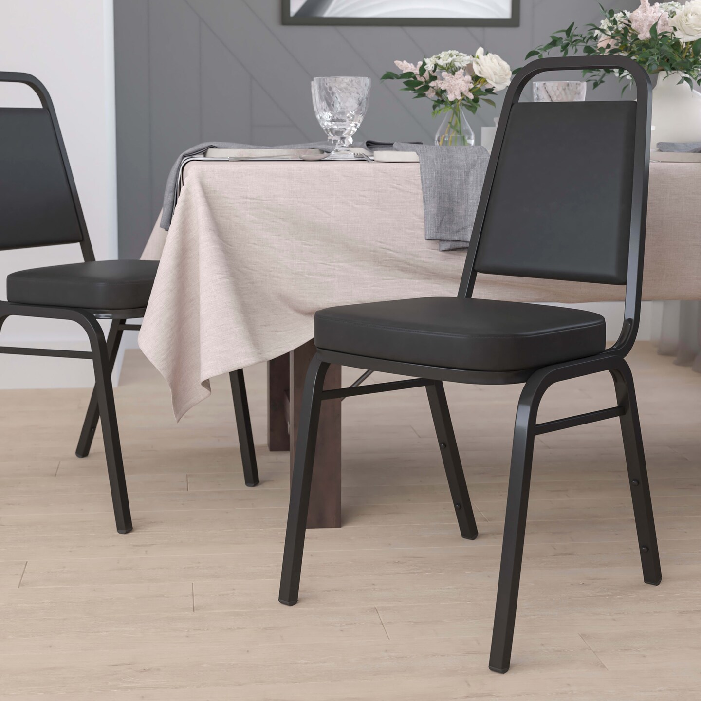 Emma and Oliver Trapezoidal Back Stacking Banquet Dining Chair - 2.5" Thick Seat