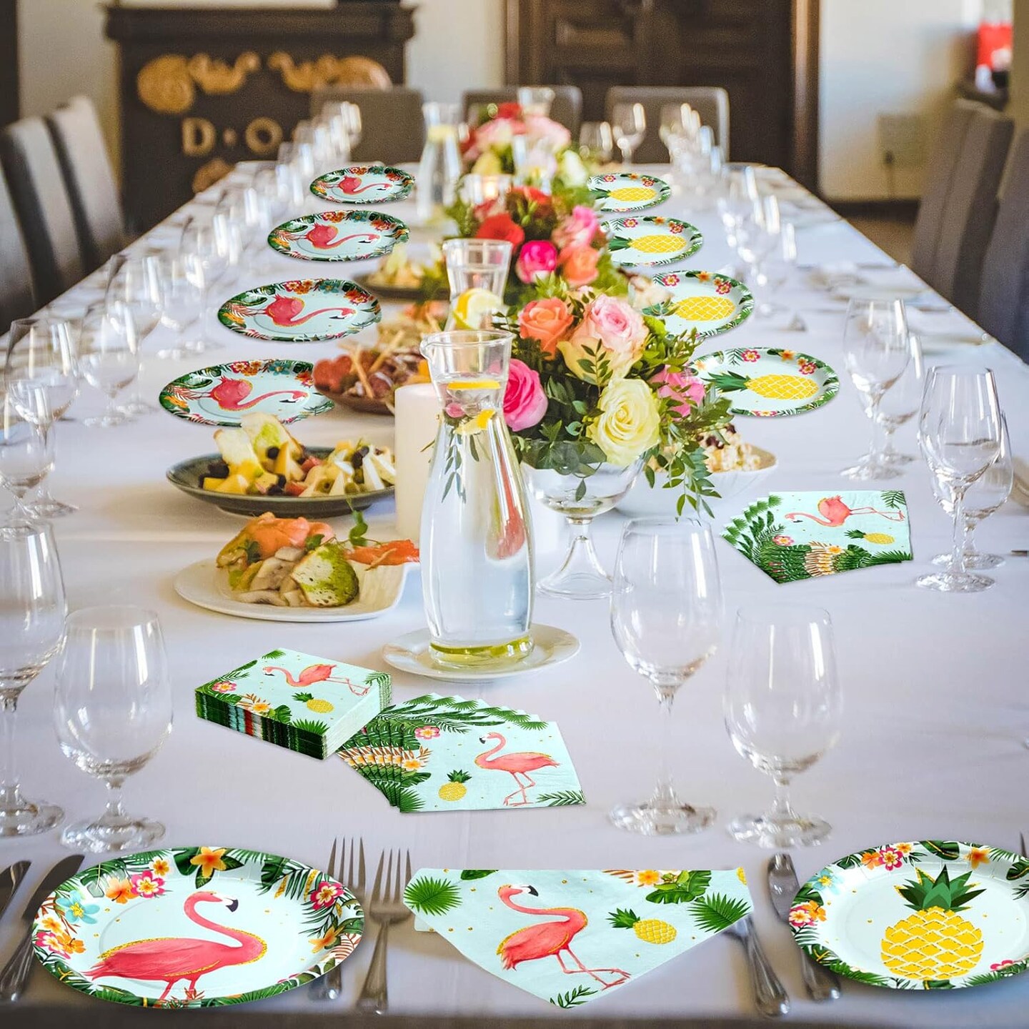 Flamingo Party Supplies Paper Plates and Napkins Set Pineapple (Multicolor)