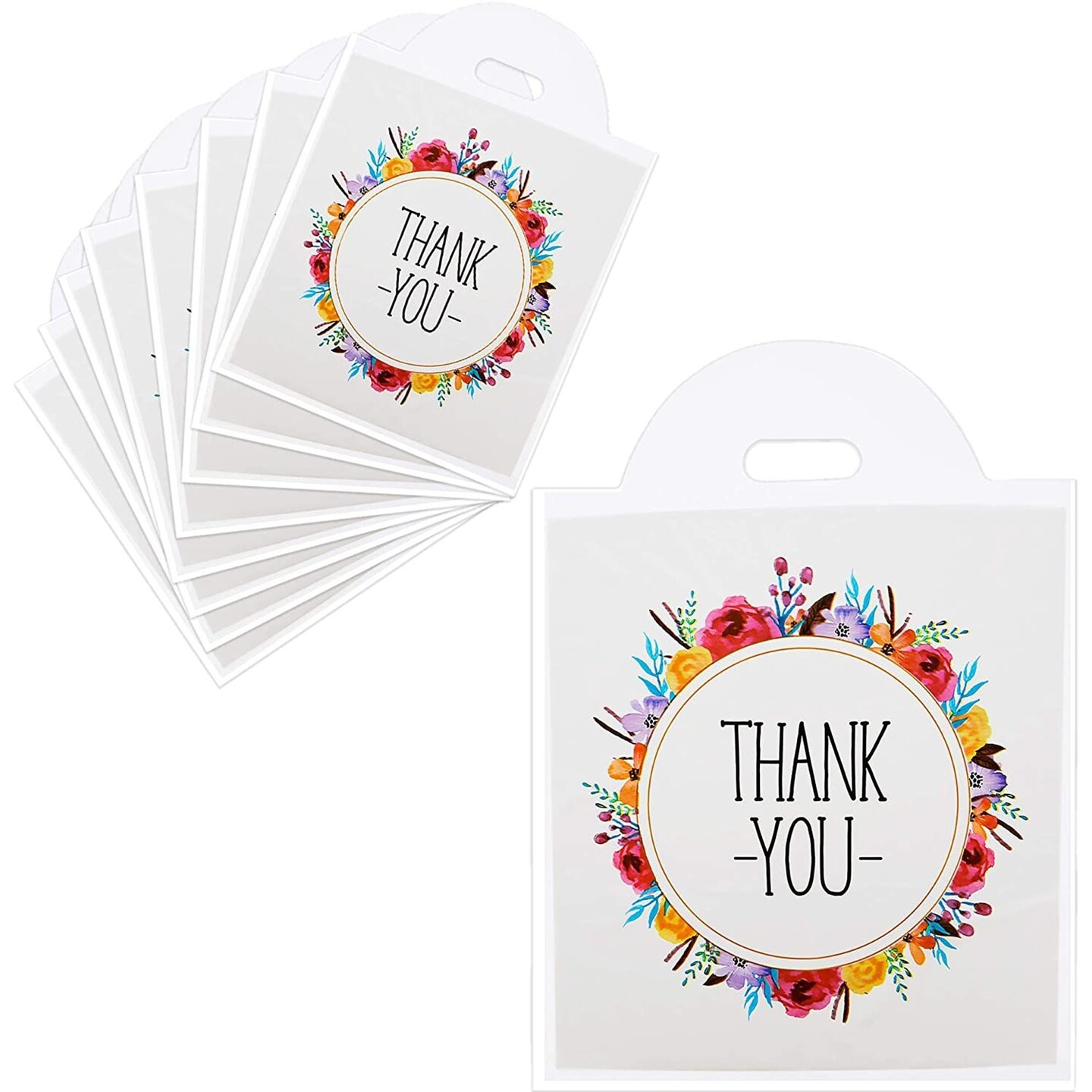 Thank You Gift Bags with Handles, Floral Wreath Design (12 x 13 in, 100 Pack)