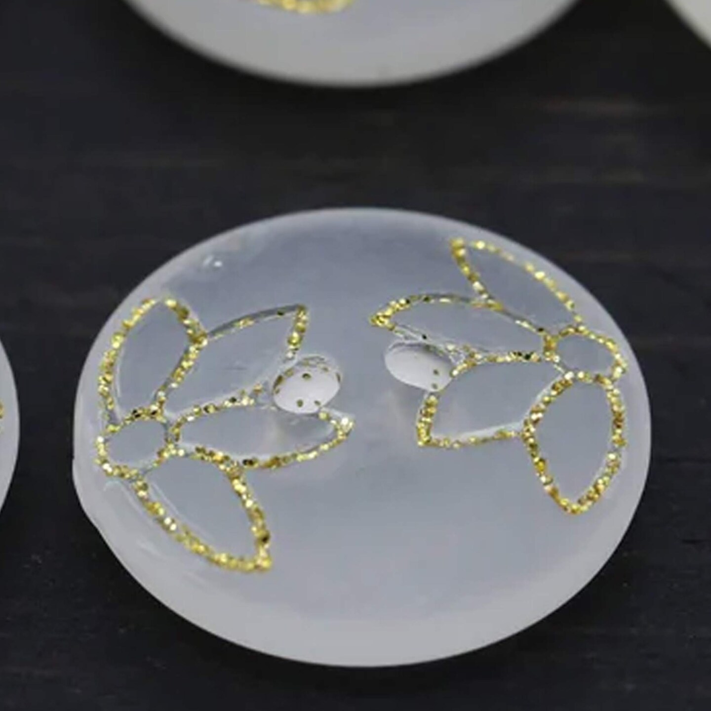 12 Pieces Clear Frosted Gold Glitter Tulip Design Buttons 13/16 Inch