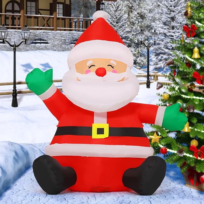 GOOSH 5 FT Christmas Inflatables Sitting Santa Claus with Built-in LEDs