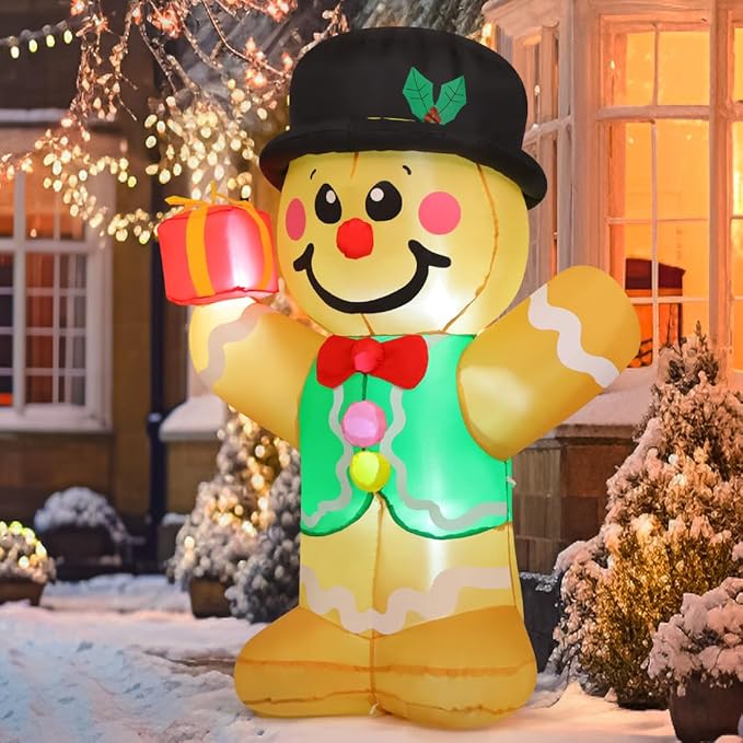 GOOSH 5 FT Christmas Inflatables Gingerbread Man with Built-in LEDs