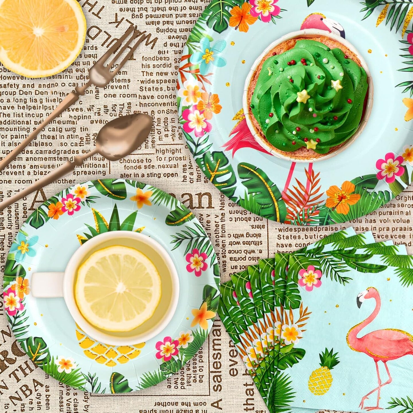 Flamingo Party Supplies Paper Plates and Napkins Set Pineapple (Multicolor)