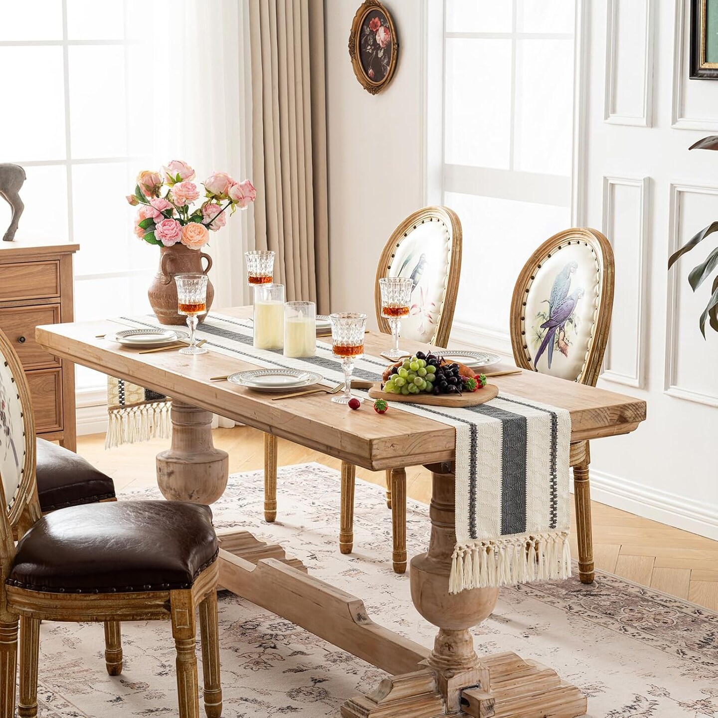 Grey Table Runner 12" x 72" Inches Long Boho Macrame Table Runner