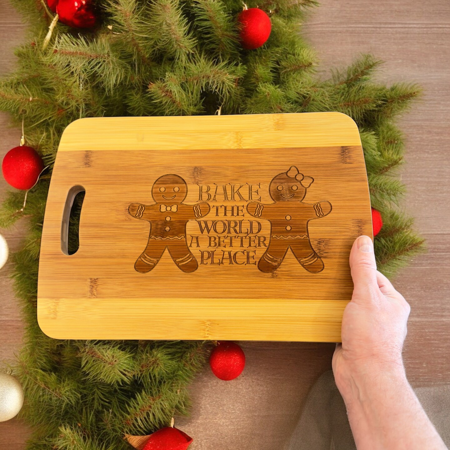 Bake the World a Better Place - Cutting Board 14''x9.5''x.5'' Bamboo