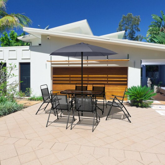 8 pcs Outdoor Patio Square Folding Furniture Set with Umbrella