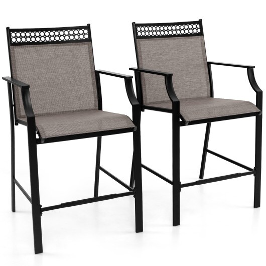 Outdoor Counter Stools Set of 2 Heavy-Duty Barstools with Footrest and Armrests