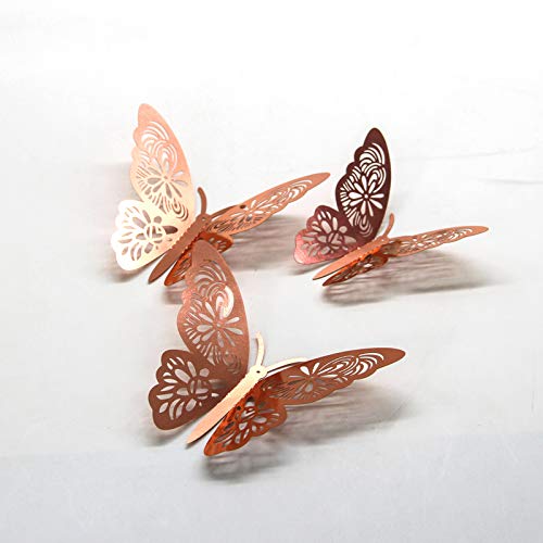 FOMTOR 3D Butterfly Wall Stickers Rose Gold Butterfly Decorations for Home Decor Cake Decorations Room Decorations Party Wedding Decor (24 Pcs)