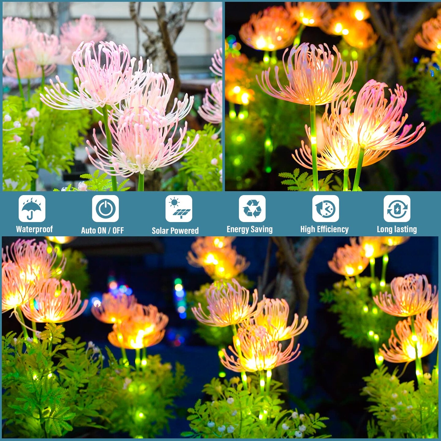DooYard Solar Garden Lights, Solar Flowers Lights with Glowing Flowers &#x26; Stems, Upgraded Solar Panel, Solar Lights Outdoor for Garden Decoration,Yard Decor and Gift for Mother (2 Pack)