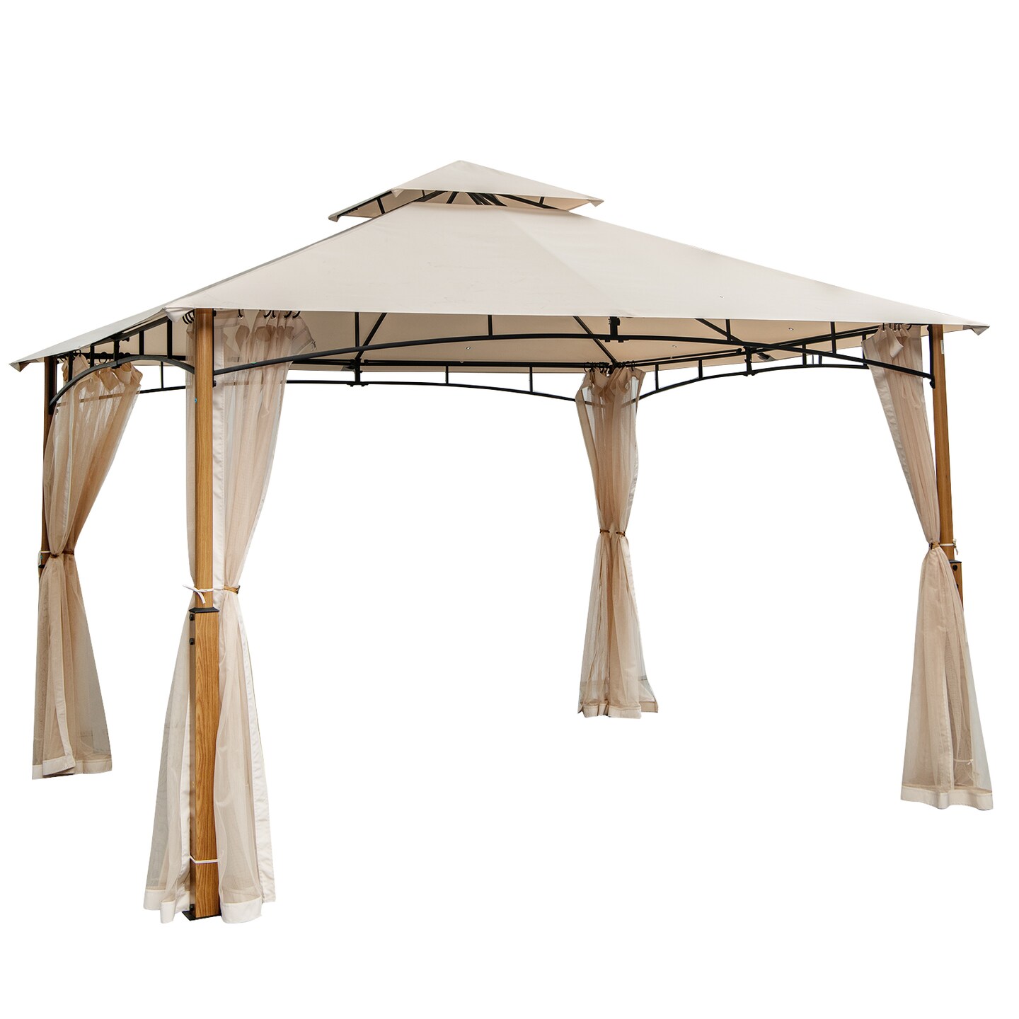 12 x 10 Feet Outdoor Patio Gazebo with Netting and 2-Tier Canopy Roof