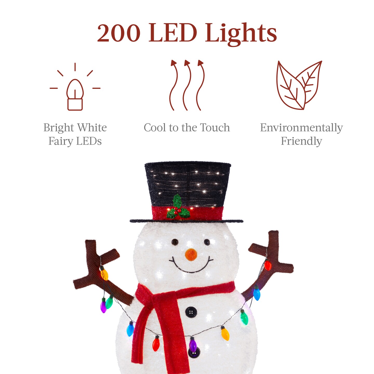 Best Choice Products 5ft Lighted Pop-Up Snowman, Outdoor Christmas Holiday Decoration w/ 200 LED Lights, Hat, Scarf