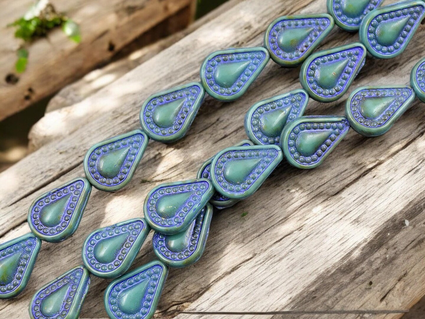 *10* 14x10mm Purple Washed Opaque Turquoise Filigree Tear Drop Beads