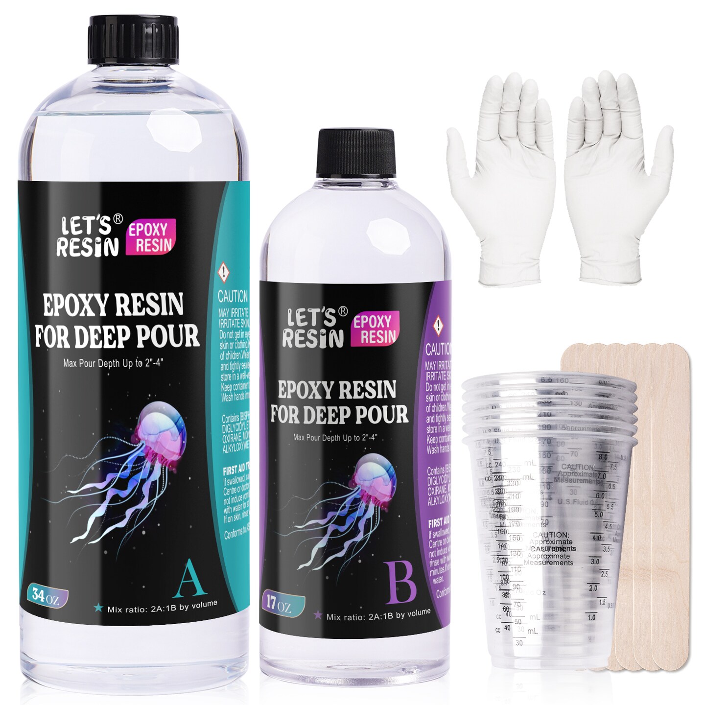 LET&#x27;S RESIN EPOXY RESIN Deep Pour Epoxy Resin, 51OZ 2-4 inch Clear Epoxy Resin Kit,Bubble Free Low Odor 2:1 Low Viscosity Casting for River Table,Wood,Flower Preservation, Art Crafts