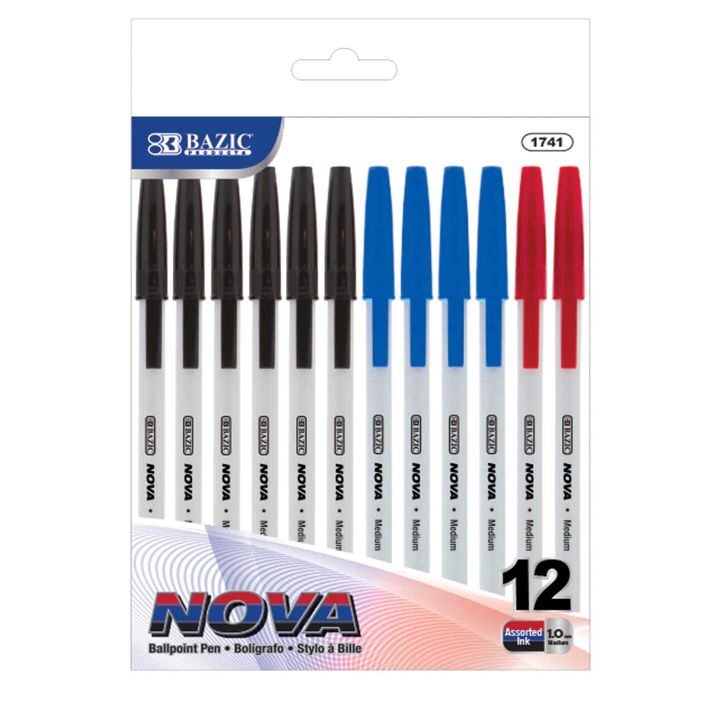 BAZIC Nova Assorted Color Stick Pen (12/Pack)