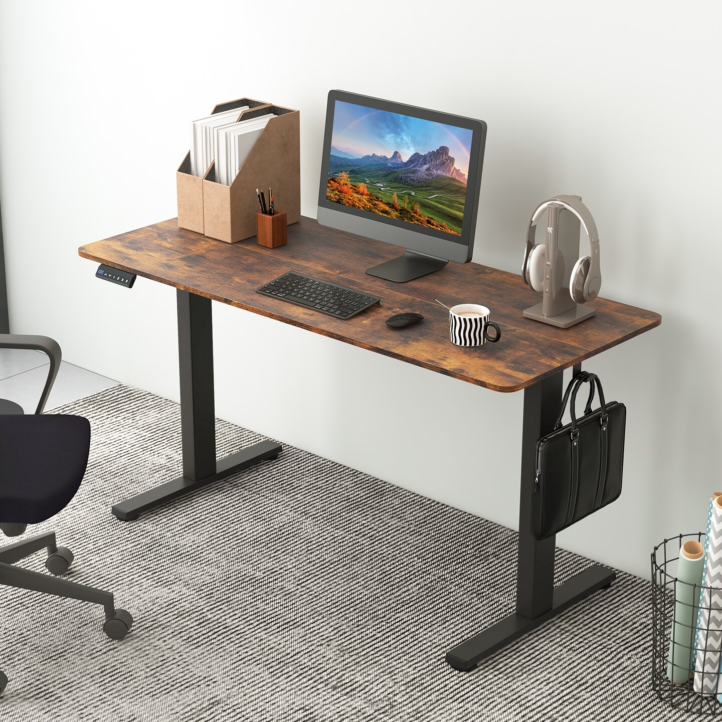 Sit-Stand Home Office Desk with 3 Adjustable Memory Height Settings for Ergonomic Comfort