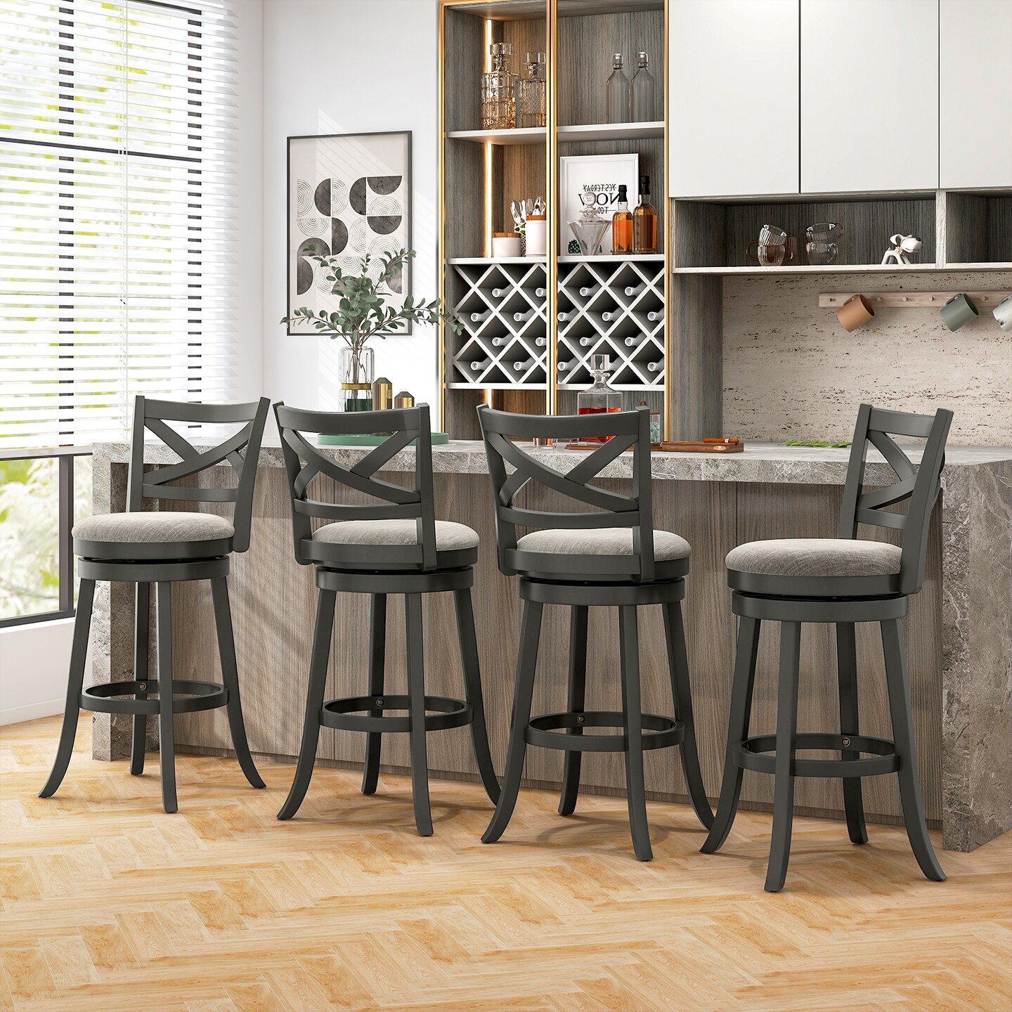 Swivel Bar Stools Set of 2 with Hollow Back and Soft-padded Seat
