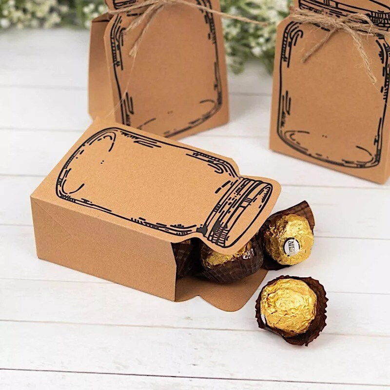 25 Natural Mini Mason Jar Shaped Paper Gift Boxes Jute Rope Ties Party Events