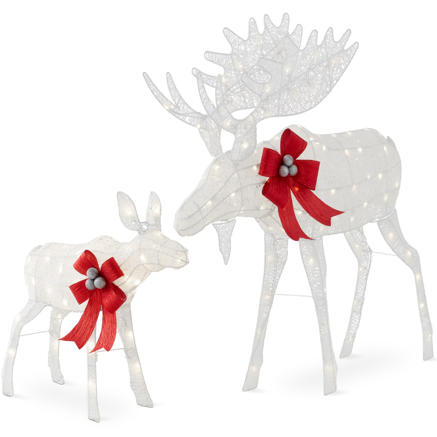 Best Choice Products 2-Piece Moose Family Lighted Christmas Yard D&#xE9;cor Set w/ 170 LED Lights, Stakes, Zip Ties