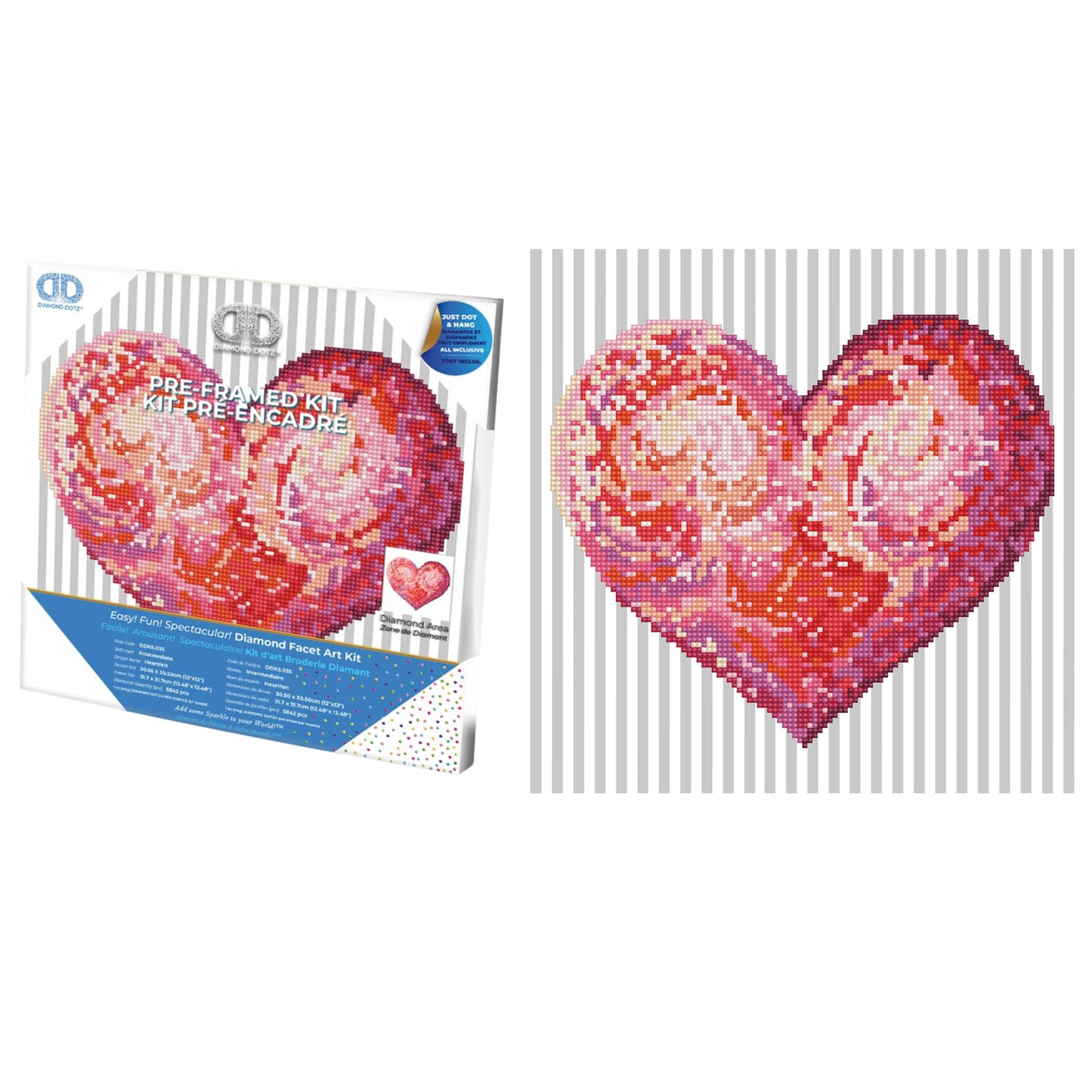 Diamond Dotz Heartfelt with Frame Heart Diamond Painting Kits for Adults - Diamond Art Kits a Relaxing Creative Craft Kit with Dotz Gems 12"x12"