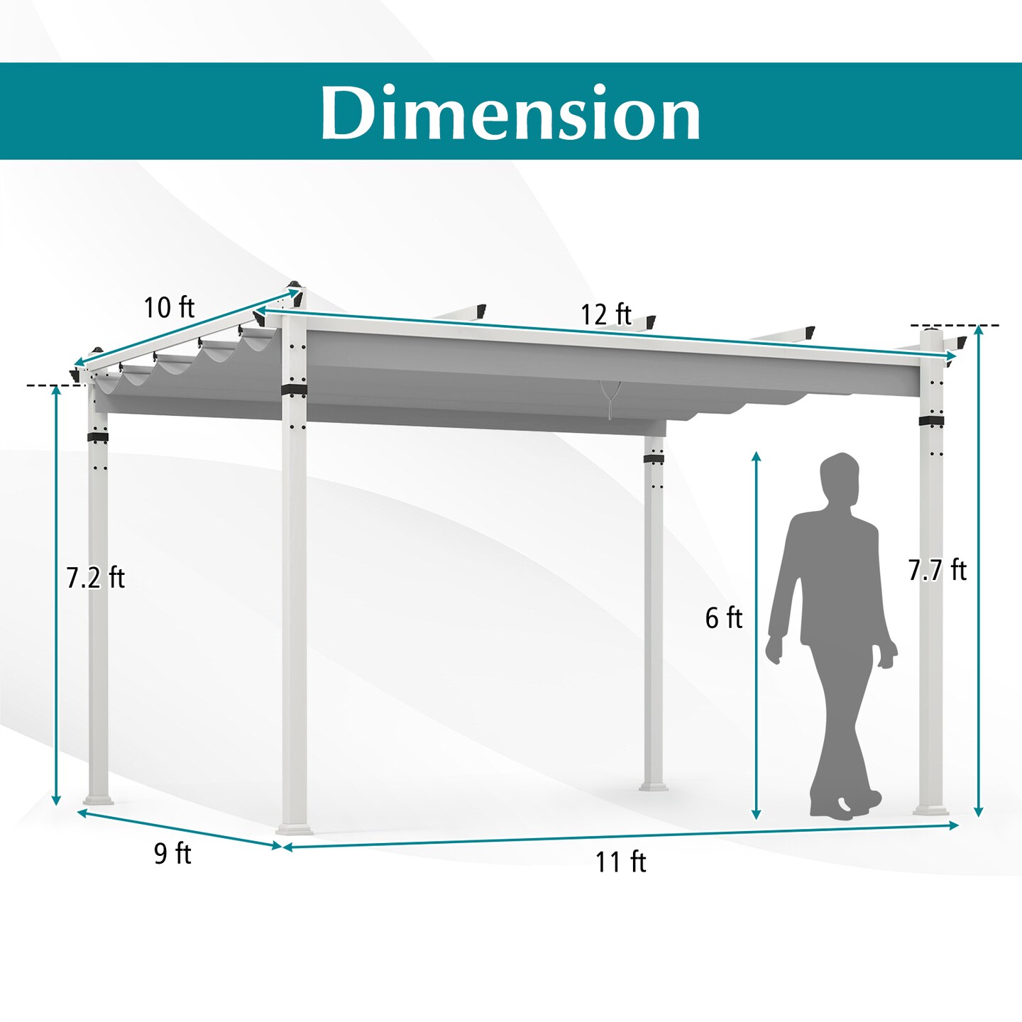 Outdoor Pergola with Retractable Canopy and Aluminum Frame