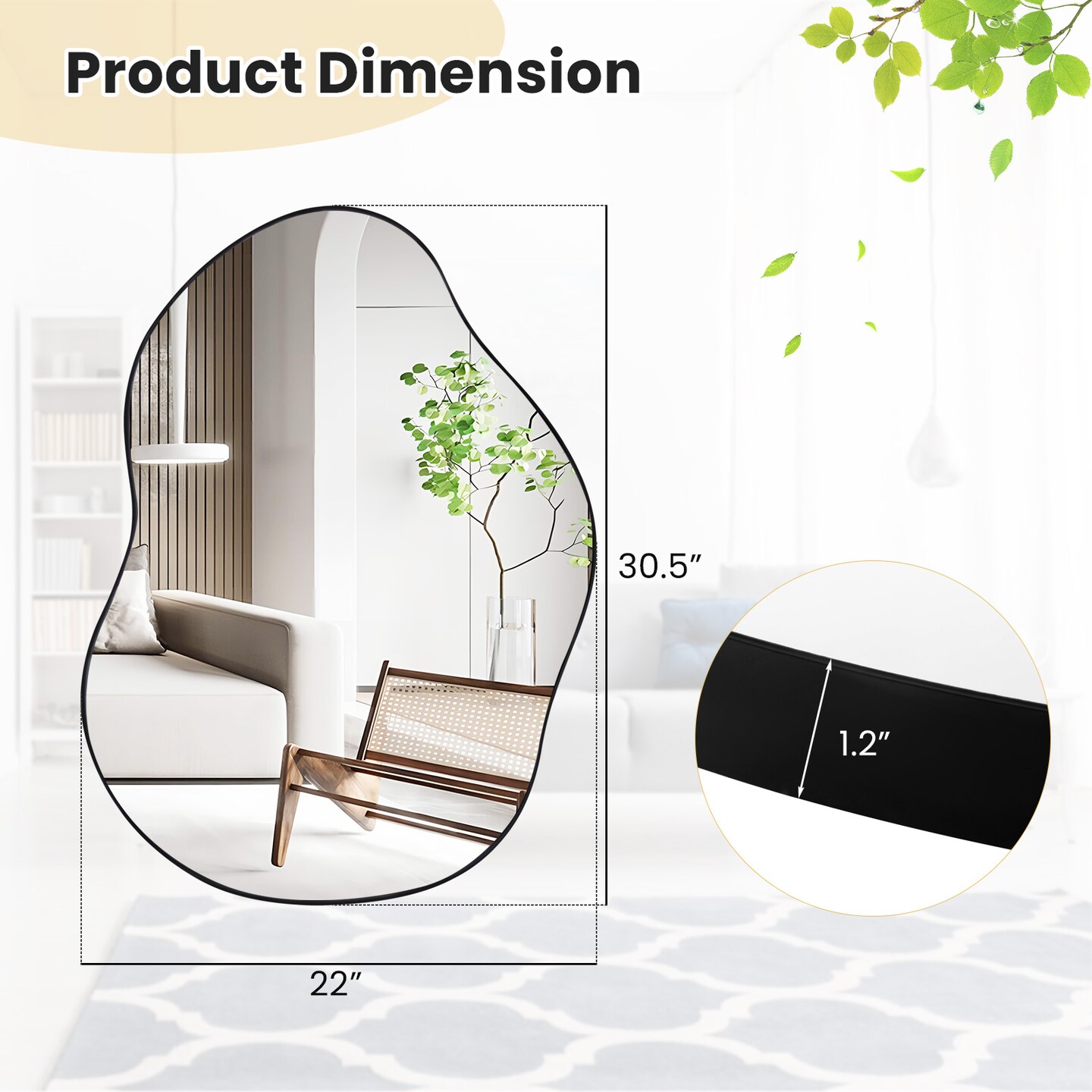Irregular Wall Mounted Mirror with Premium Back Board-Black