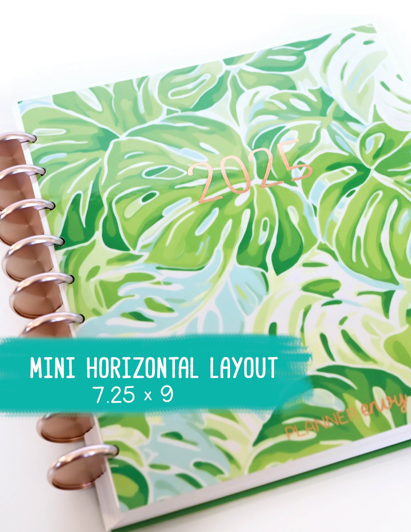 2025 Planner - Mini Horizontal Layout, Disc Bound - "Tropical Greens" (#1011)