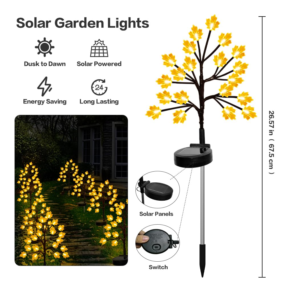 Solar Fall Lights for Thanksgiving Day Decorations Outdoor,2PACK 40LED Artificial Maple Tree for Fall Party Gifts Décor Outside Lights,Solar Thanksgiving Path Lights for Home Fall Autumn Decor Orange