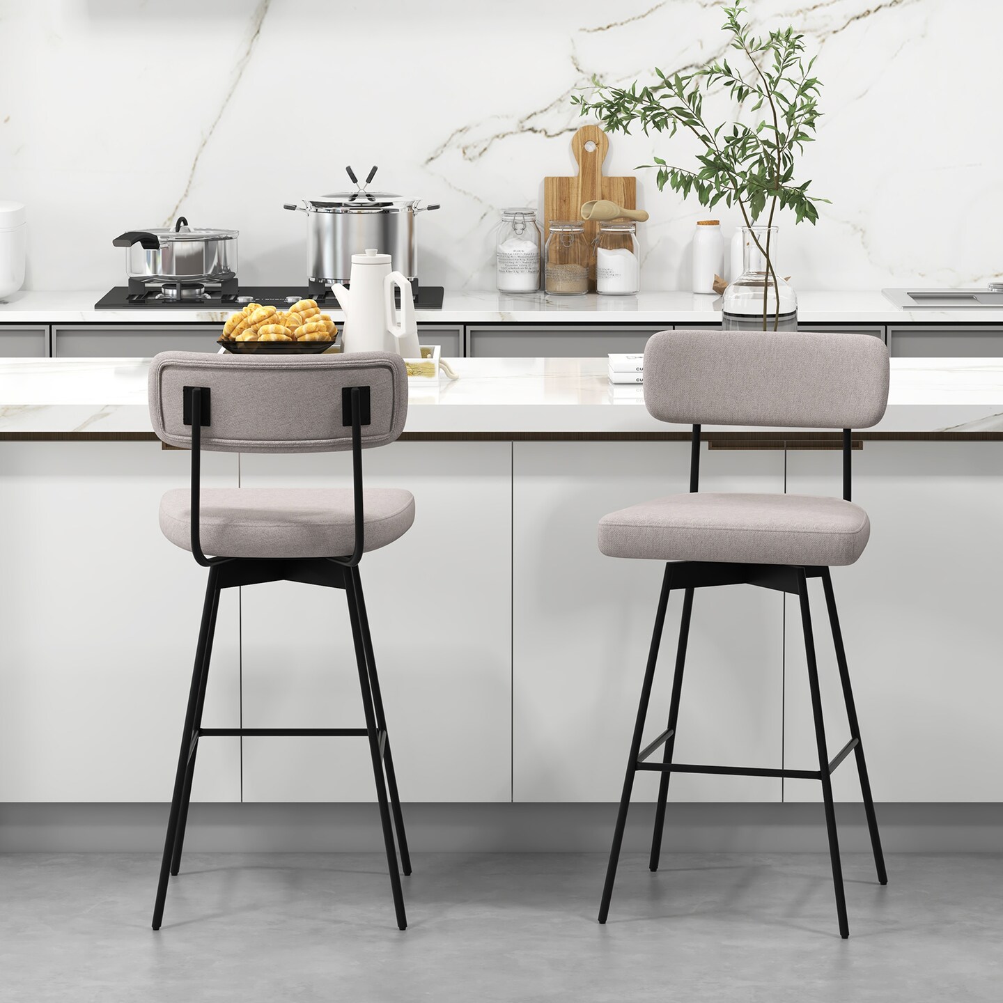 Set of 2 25-Inch Counter Height Upholstered Swivel Bar Stools - 18.5&#x22; x 20&#x22; x 35.5&#x22;