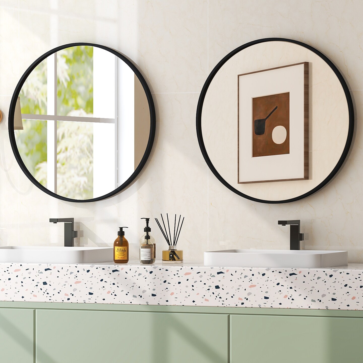 24 Inch Black Circle Bathroom Mirror