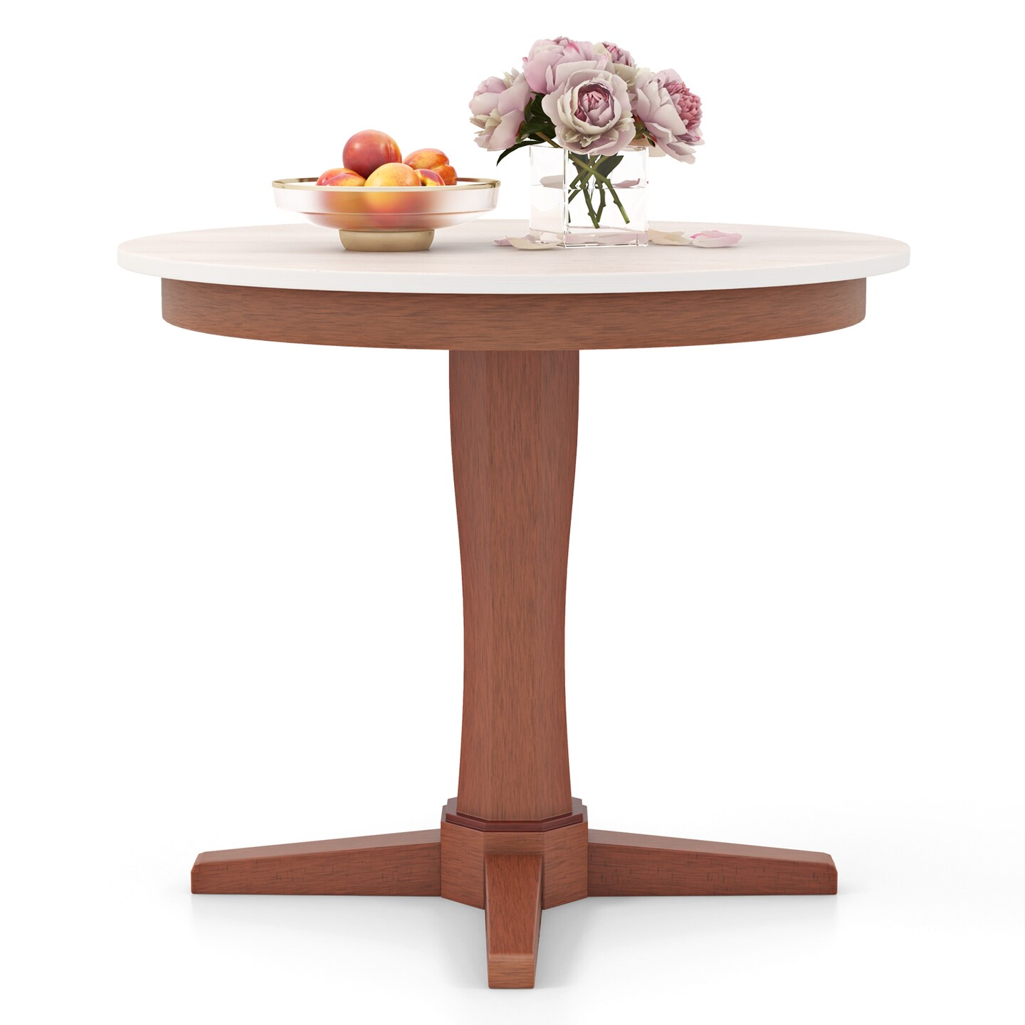 35 Inches Wooden Round Dining Table with Pedestal Base - 36&#x22; x 36&#x22; x 30&#x22; (L x W x H)