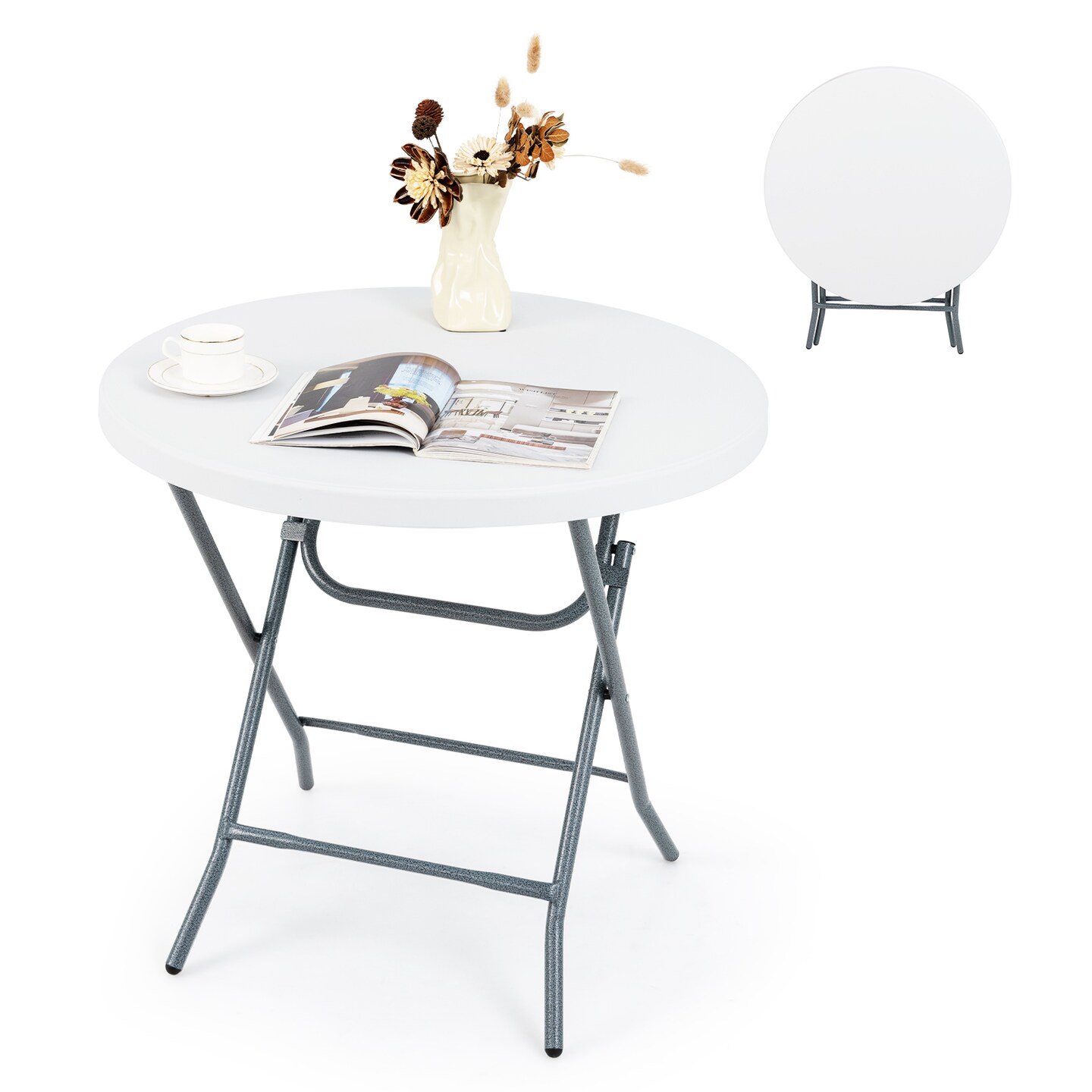 32 Inch Foldable Round Picnic Table with Thick Durable Top for Outdoor Events - 32" x 32" x 30"