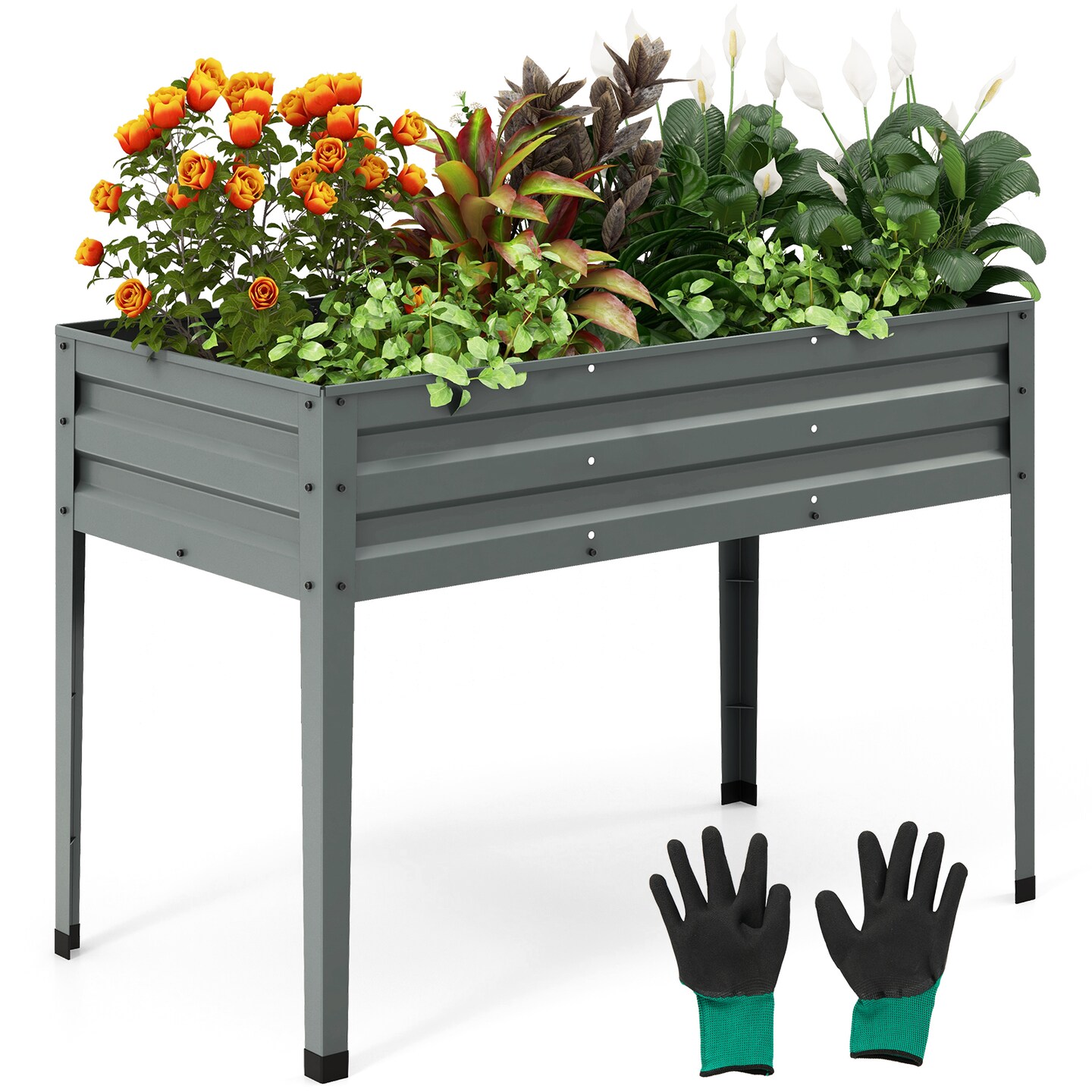 Galvanized Raised Garden Bed Elevated Planter Box with Legs and Drainage Hole