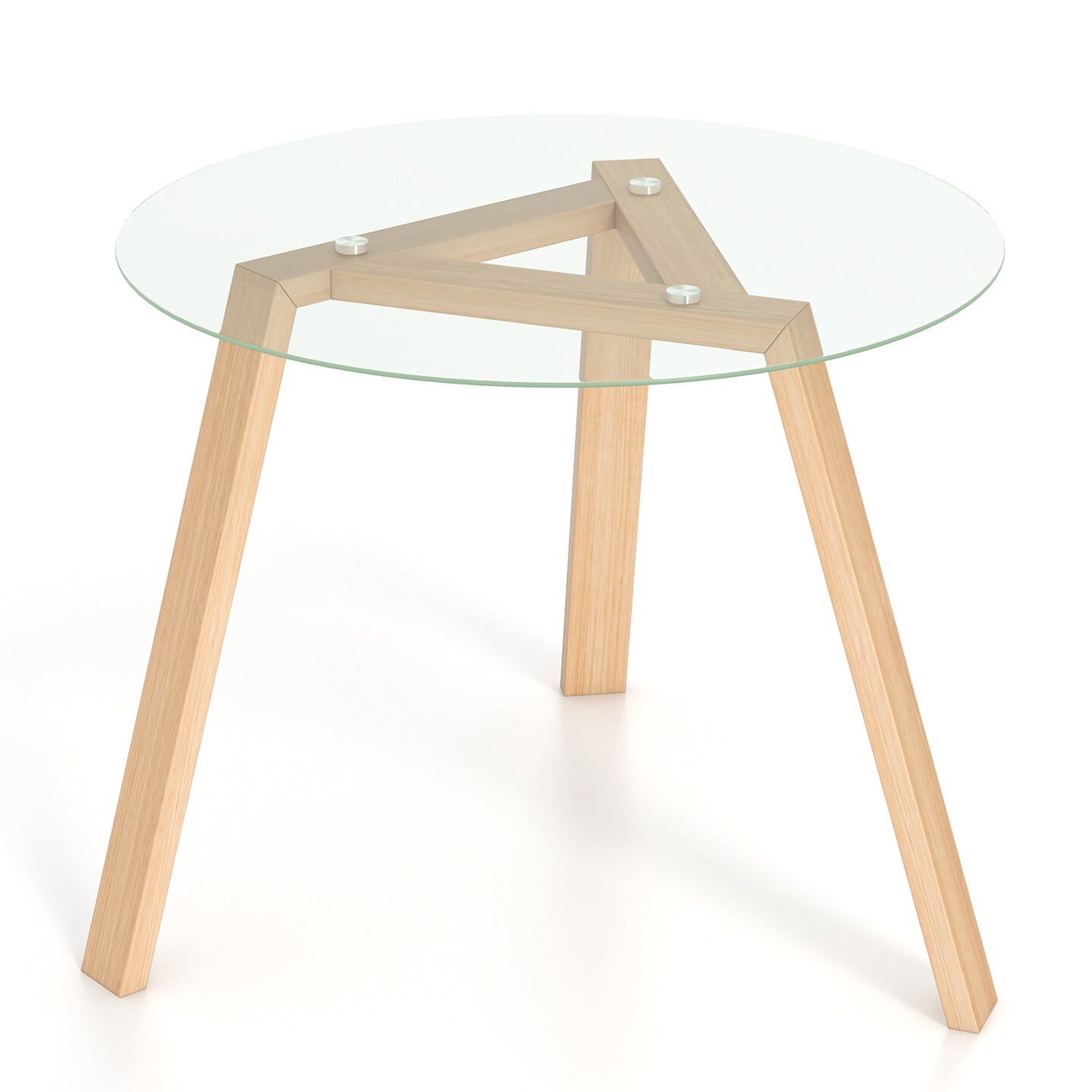 36 Inches Round Glass Dining Table for 4 with Rubber Wood Frame-Natural - 36&#x22; x 36&#x22; x 29&#x22;