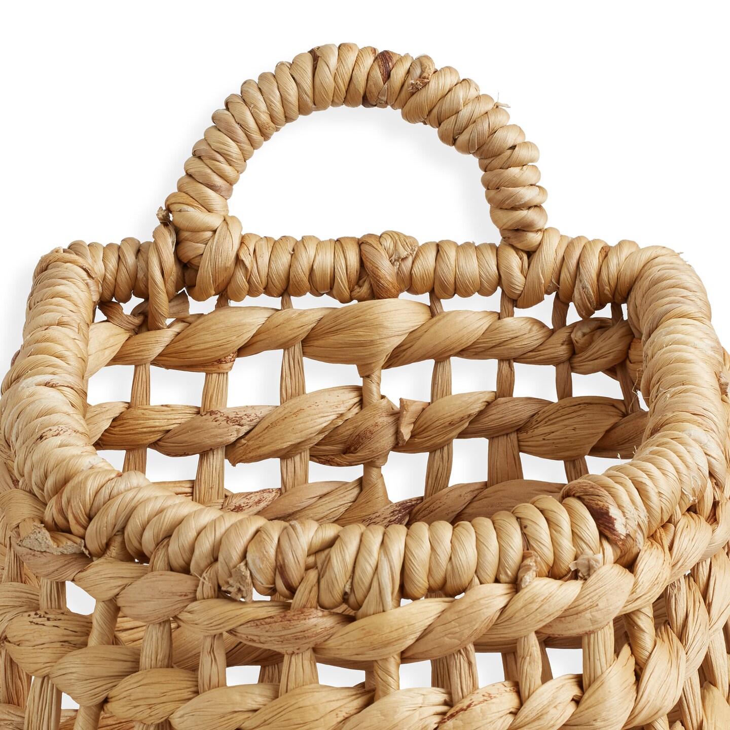 Casafield Open Weave Wall Hanging Basket for Plants and Flowers - Natural, Water Hyacinth Decorative Boho Accent for Front Door and Entryway