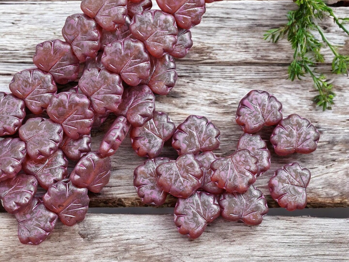 *12* 13x11mm Matte Crystal Raspberry Maple Leaf Beads