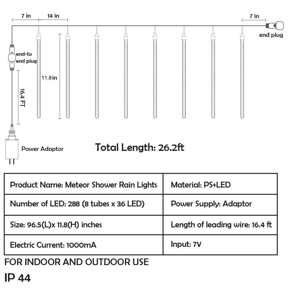 Twinkle Star Meteor Shower Lights Outdoor, 288 LED 8 Tubes Icicle Lights for Outside, Snow Falling Christmas Lights Outdoor, Raindrop Lights, Wedding Party Tree Holiday Xmas Decoration, White