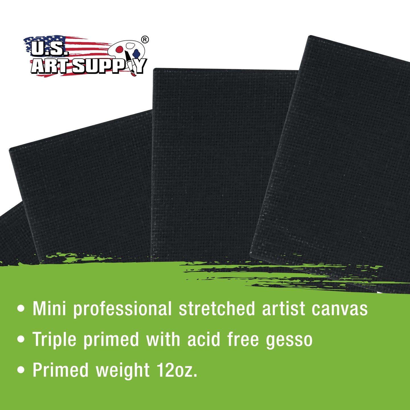 3&#x22; x 3&#x22; Black Mini Professional Primed Stretched Canvas 12 Pack