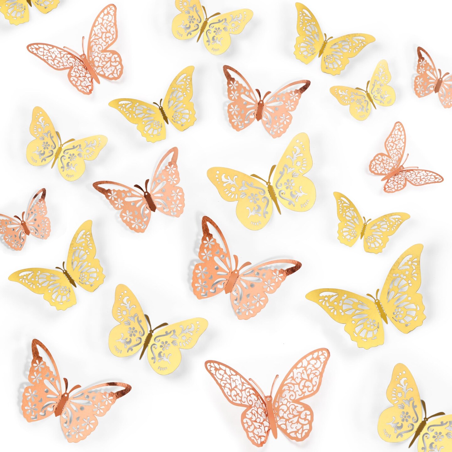 Crosize 48 Pcs Gold and Rose Gold Butterfly Decorations, 4 Styles 3 Sizes, Butterfly Wall Decor, 3D Butterfly Party Decorations, Butterflies for Crafts, Bouquet, Cake Decorating, Flower Arrangements