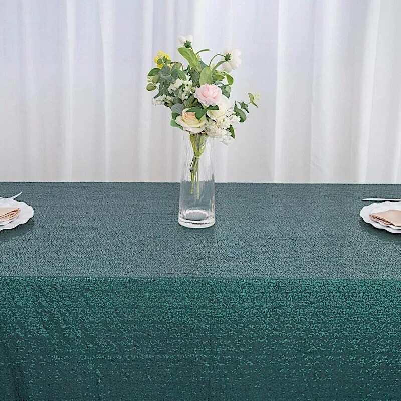 HUNTER GREEN Sequined 90x156" RECTANGLE TABLECLOTH Designer Wedding Catering