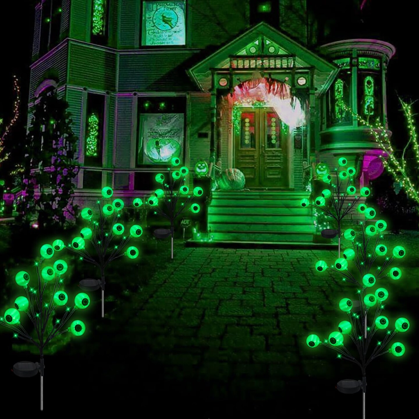 Ohwewant 2 Packs Solar Halloween Stake Lights for Outdoor Halloween Decorations, 2 Modes Scary Eyeball Solar Halloween Pathway Lights, Waterproof Outdoor Halloween Decor Lights for Yard Patio Pathway