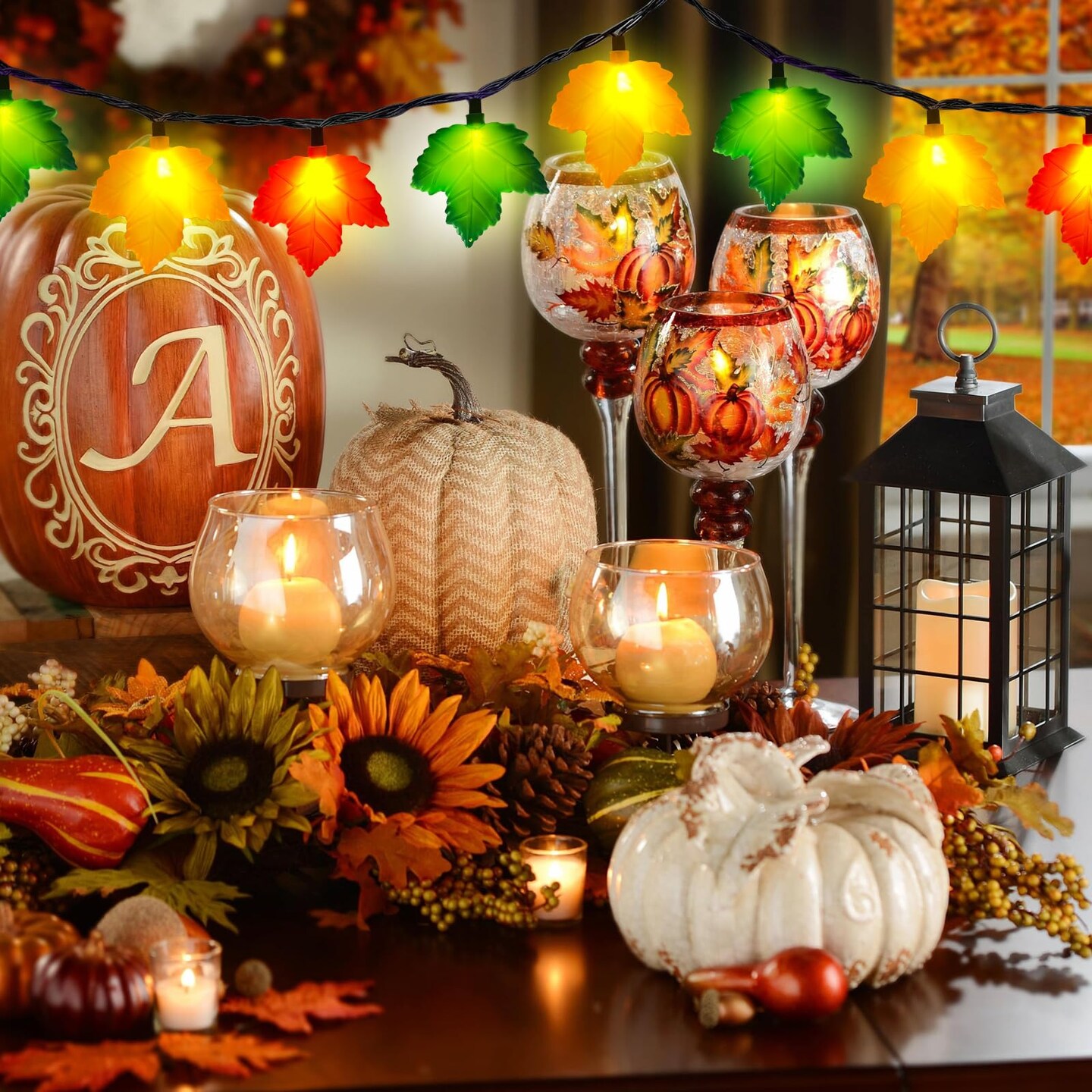Fall Decorations Maple Leaf Lights, 8.5Ft Thanksgiving Decorations String Lights Outdoor with 10 LED Multicolor Maple Leaves Light, Plug in Fall Leaf Fairy Lights for Home Garland Window Harvest Party