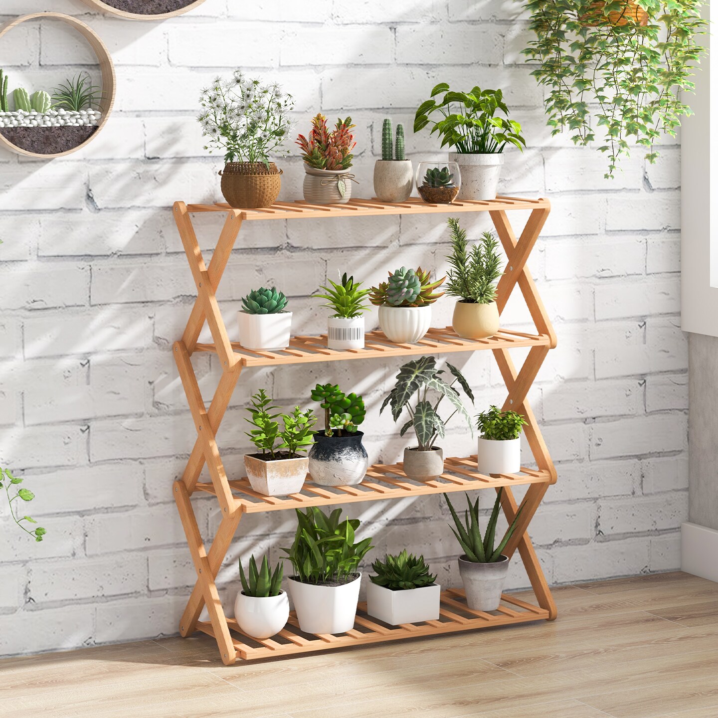 4-Tier Foldable Wicker Shoe Rack with Slatted Shelves - 27" x 10" x 32" (L x W x H)