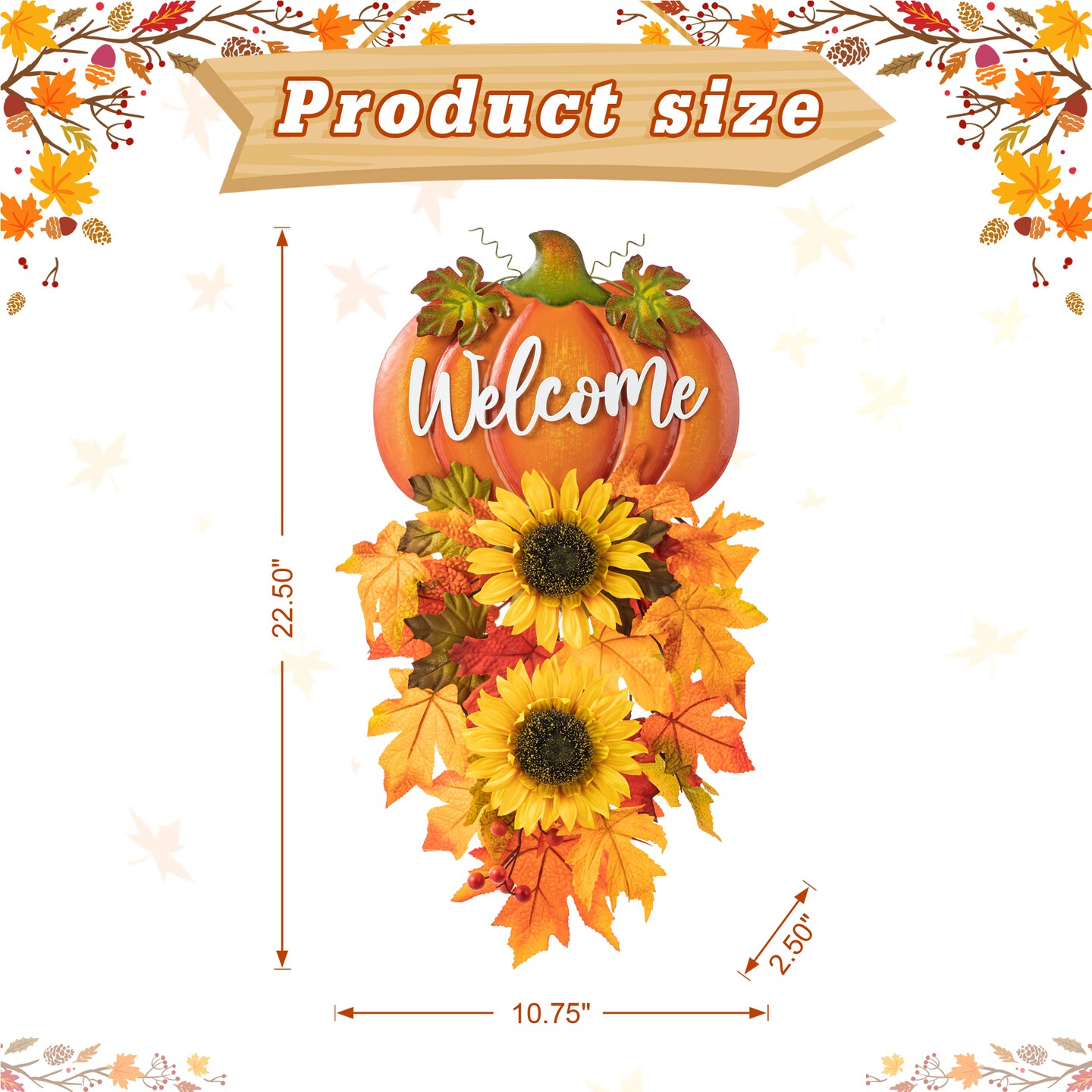 22.5&#x22;H Fall Metal Pumpkin &#x26; Sunflower Swag Wall Decor