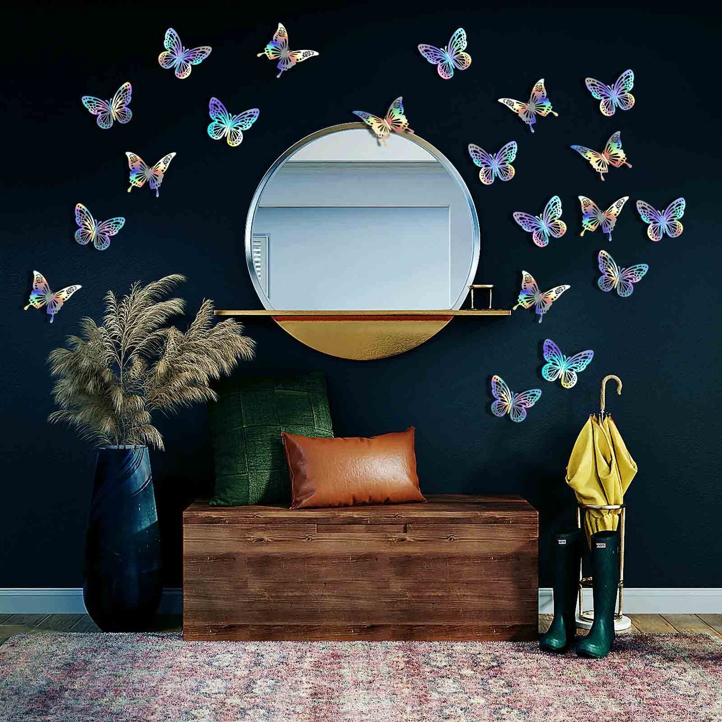 Laser Butterfly Wall Decor,48Pcs 2 Styles 3 Sizes,Removable Butterflies for Cake Cupcake Toppers, 3D Paper Butterfly Sticker Decorations for Birthday Baby Shower Girl Room Nursery Decals