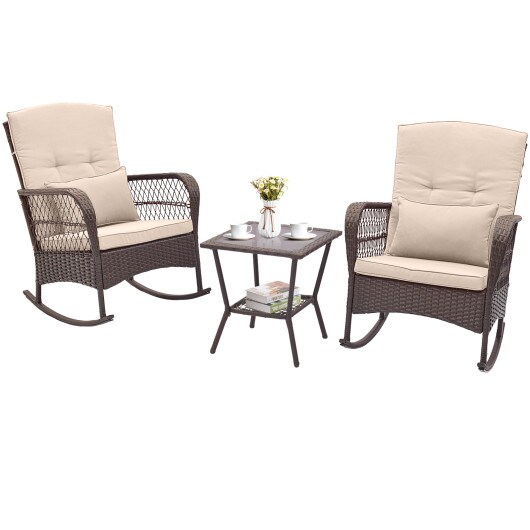 3 Pieces Rocking Bistro Set with 2-Tier Coffee Table