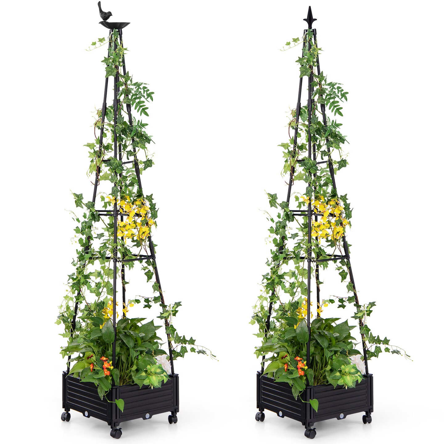 Black Garden Obelisk Trellis with Self-Drainage System Ideal for Climbing Plants